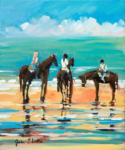 Horses on the Beach Black Ornate Wood Framed Art Print with Double Matting by Slivka, Jane