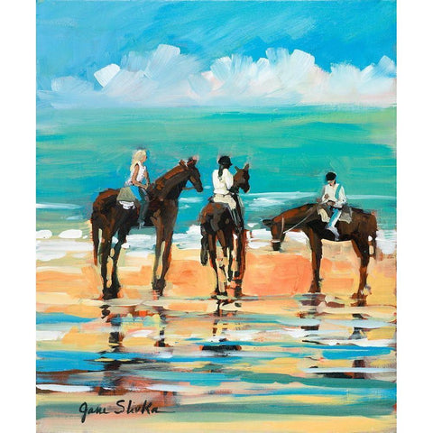 Horses on the Beach Gold Ornate Wood Framed Art Print with Double Matting by Slivka, Jane