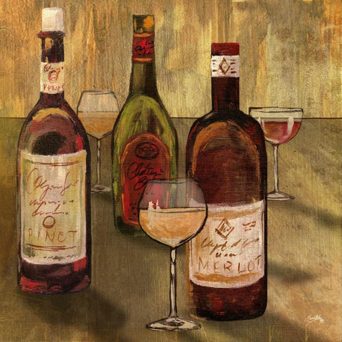 Bottle of Wine I Gold Ornate Wood Framed Art Print with Double Matting by Medley, Elizabeth