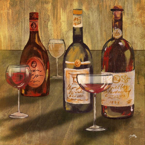 Bottle of Wine II Gold Ornate Wood Framed Art Print with Double Matting by Medley, Elizabeth