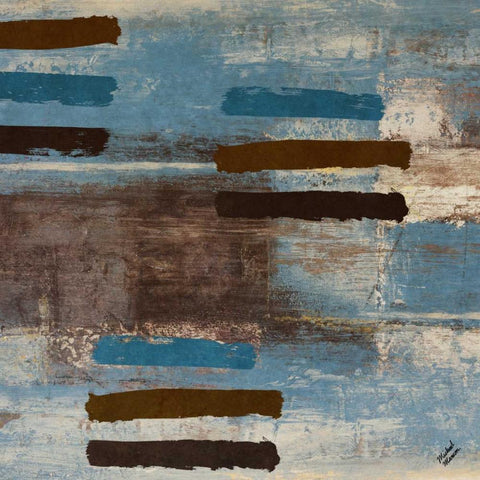 Blue Bared Abstract Square I Black Modern Wood Framed Art Print with Double Matting by Marcon, Michael