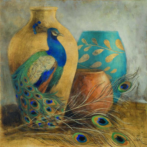 Peacock Vessels I Black Modern Wood Framed Art Print with Double Matting by Loreth, Lanie