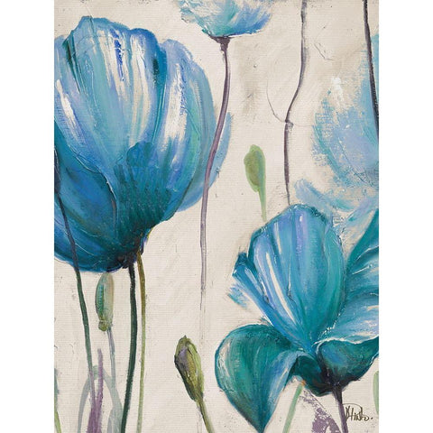 Blue Poppies Black Modern Wood Framed Art Print with Double Matting by Pinto, Patricia