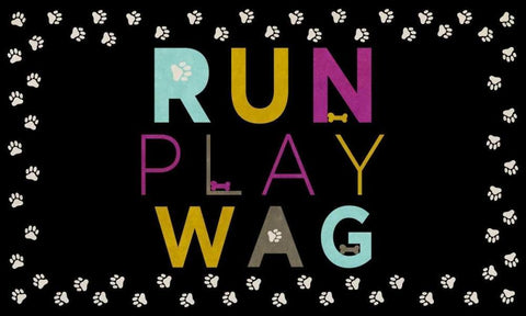 Run, Play, Wag Black Ornate Wood Framed Art Print with Double Matting by SD Graphics Studio