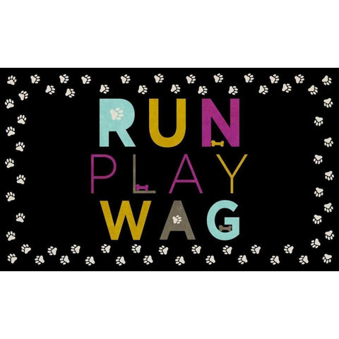 Run, Play, Wag Black Modern Wood Framed Art Print by SD Graphics Studio