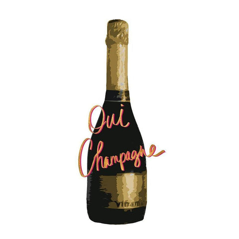 Oui Champagne Black Modern Wood Framed Art Print by Coppel, Anna