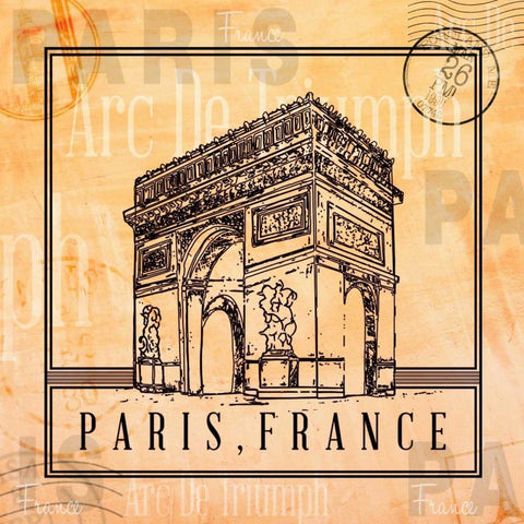 Paris Stamp I Black Ornate Wood Framed Art Print with Double Matting by Ritter, Gina