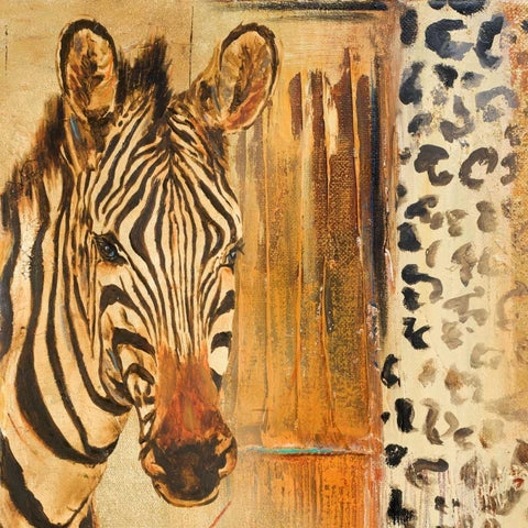 New Safari on Gold Square I Black Ornate Wood Framed Art Print with Double Matting by Pinto, Patricia