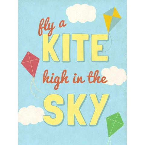 Fly a Kite White Modern Wood Framed Art Print by SD Graphics Studio