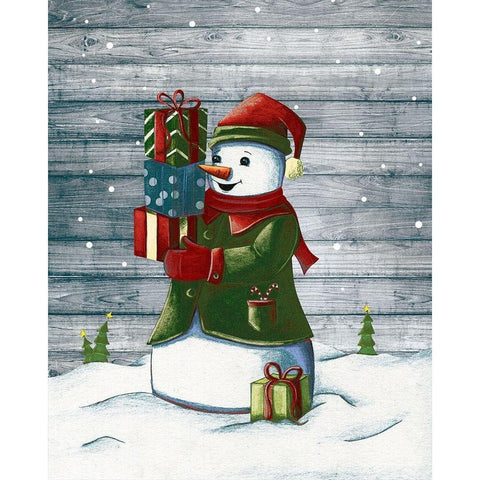 Christmas Snowmen II Black Modern Wood Framed Art Print with Double Matting by Josefina