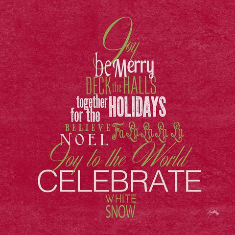 Holiday Fun Typography on Red I Gold Ornate Wood Framed Art Print with Double Matting by Medley, Elizabeth