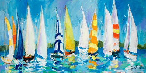 The Regatta White Modern Wood Framed Art Print with Double Matting by Slivka, Jane