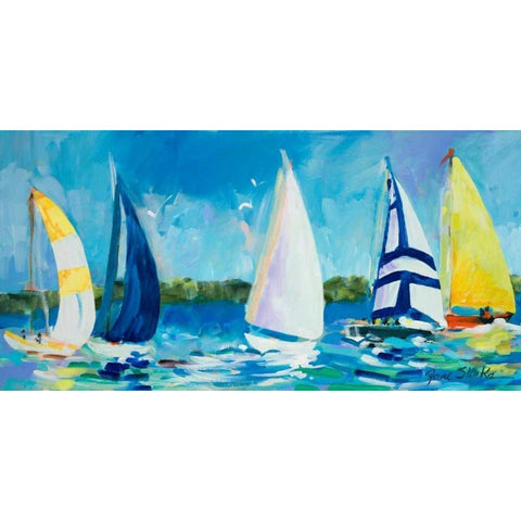 The Regatta I Black Modern Wood Framed Art Print with Double Matting by Slivka, Jane