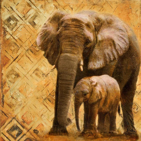 Safari Family I Black Modern Wood Framed Art Print with Double Matting by Pinto, Patricia