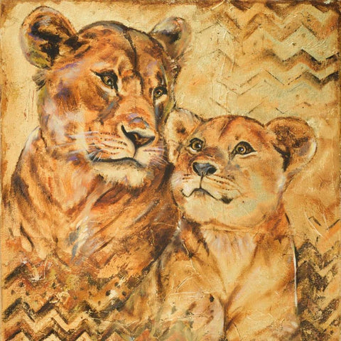 Safari Mother and Son II Black Modern Wood Framed Art Print with Double Matting by Pinto, Patricia