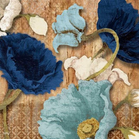 Blue Joyful Poppies I Black Ornate Wood Framed Art Print with Double Matting by Medley, Elizabeth