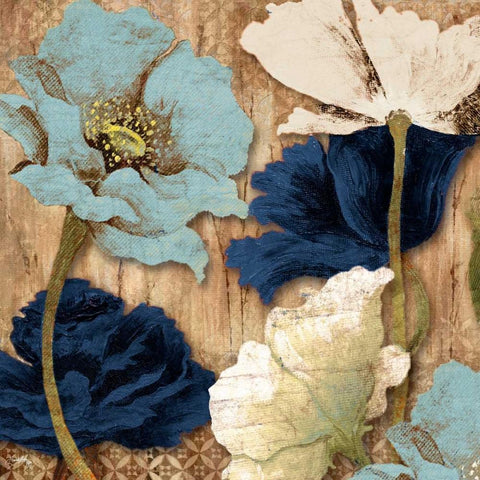 Blue Joyful Poppies II Gold Ornate Wood Framed Art Print with Double Matting by Medley, Elizabeth