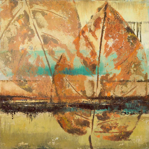 Rain Leaves II Gold Ornate Wood Framed Art Print with Double Matting by Pinto, Patricia