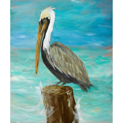 Single Pelican on Post Black Modern Wood Framed Art Print by DeRice, Julie