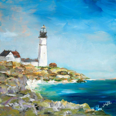 Lighthouse on the Rocky Shore I Gold Ornate Wood Framed Art Print with Double Matting by DeRice, Julie