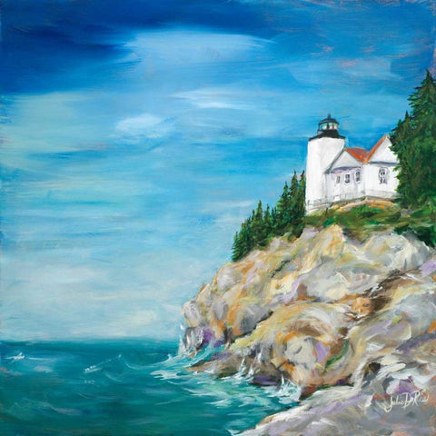 Lighthouse on the Rocky Shore II Black Modern Wood Framed Art Print with Double Matting by DeRice, Julie