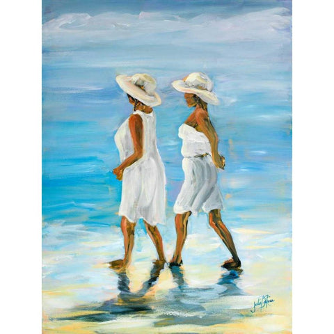 Women on Beach I White Modern Wood Framed Art Print by DeRice, Julie