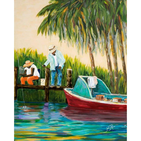 Dock Fishing Gold Ornate Wood Framed Art Print with Double Matting by DeRice, Julie