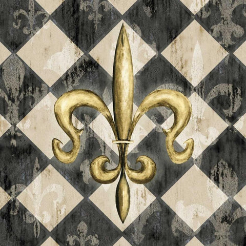 Black Diamond Fleur de Lys I Gold Ornate Wood Framed Art Print with Double Matting by Edwins, Hugo