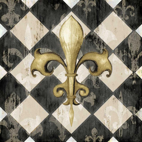 Black Diamond Fleur de Lys II Gold Ornate Wood Framed Art Print with Double Matting by Edwins, Hugo