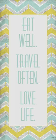 Eat Well. Travel Often. White Modern Wood Framed Art Print with Double Matting by Medley, Elizabeth