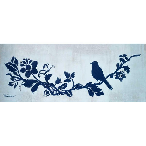 Blue Floral and Bird I Black Modern Wood Framed Art Print with Double Matting by Hakimipour, Tiffany