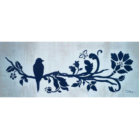 Blue Floral and Bird II Black Modern Wood Framed Art Print by Hakimipour, Tiffany