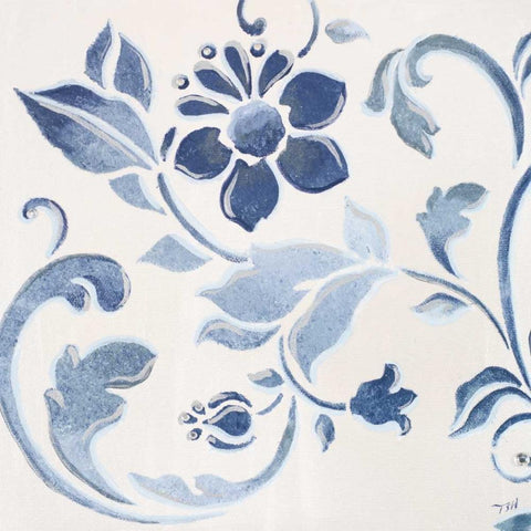 Blue Floral Shimmer II Black Modern Wood Framed Art Print by Hakimipour, Tiffany