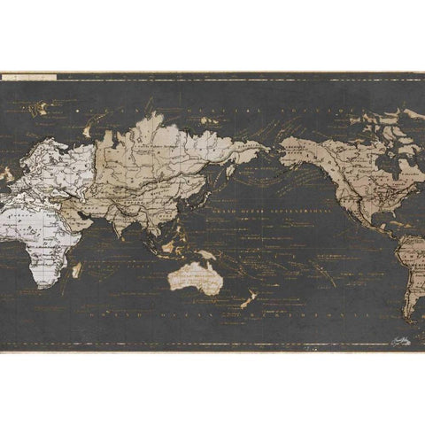 World Map in Gold and Gray White Modern Wood Framed Art Print by Medley, Elizabeth