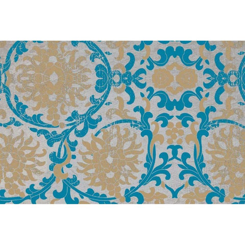 Tan and Blue Floral Pattern II Black Modern Wood Framed Art Print with Double Matting by Medley, Elizabeth