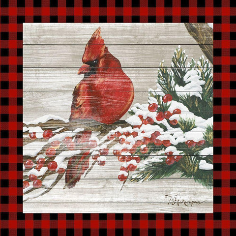 Winter Red Bird III Black Modern Wood Framed Art Print with Double Matting by Hakimipour, Tiffany