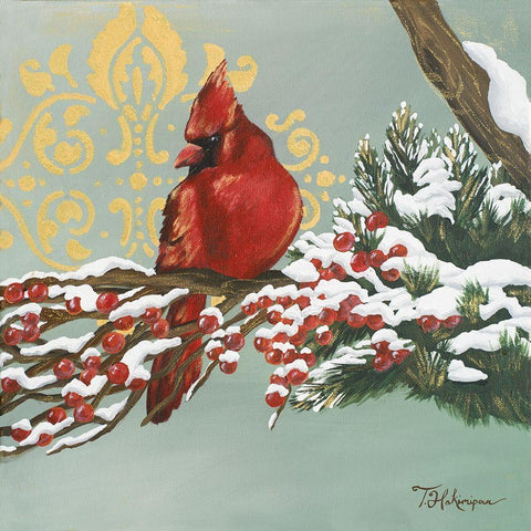Winter Red Bird I White Modern Wood Framed Art Print by Hakimipour, Tiffany