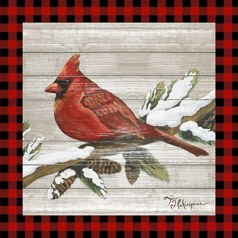 Winter Red Bird IV White Modern Wood Framed Art Print with Double Matting by Hakimipour, Tiffany