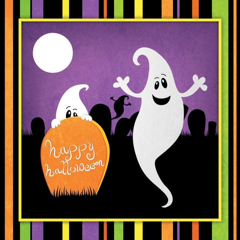 Halloween Ghost White Modern Wood Framed Art Print with Double Matting by Josefina