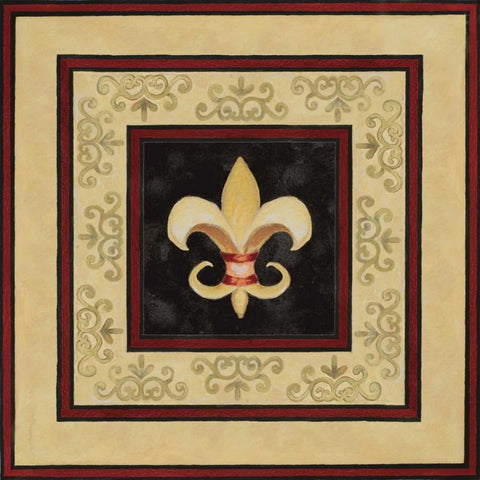 Fleur de Lys II Black Ornate Wood Framed Art Print with Double Matting by Gaynor, janice