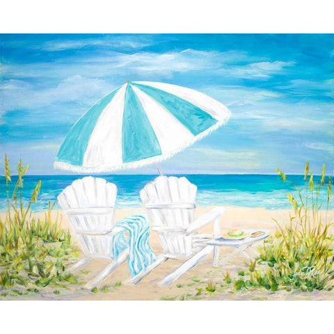 Beach Umbrella Black Modern Wood Framed Art Print with Double Matting by DeRice, Julie