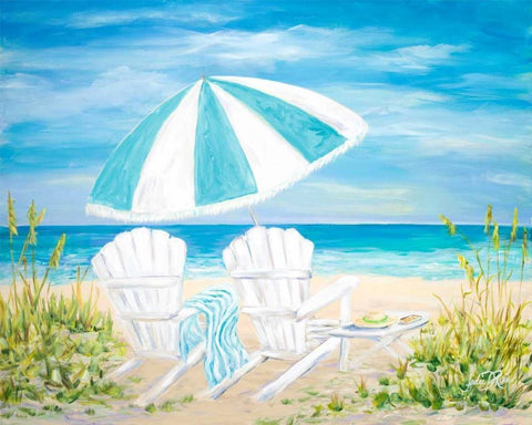 Beach Umbrella Black Ornate Wood Framed Art Print with Double Matting by DeRice, Julie