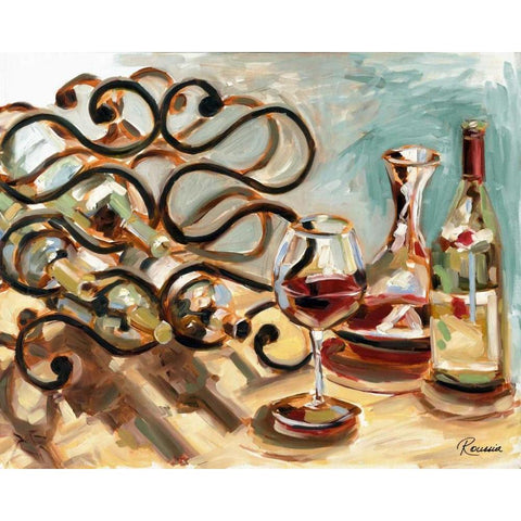 Decanter and Wine Gold Ornate Wood Framed Art Print with Double Matting by French-Roussia, Heather A.