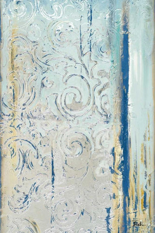 Teal Silver I Black Ornate Wood Framed Art Print with Double Matting by Pinto, Patricia