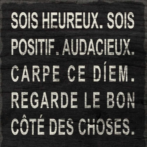 Think Happy (French) Black Modern Wood Framed Art Print with Double Matting by SD Graphics Studio