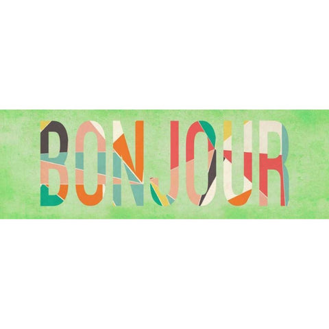 Bonjour Black Modern Wood Framed Art Print with Double Matting by SD Graphics Studio