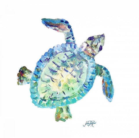 Sea Life in Blues II (turtle) White Modern Wood Framed Art Print with Double Matting by DeRice, Julie