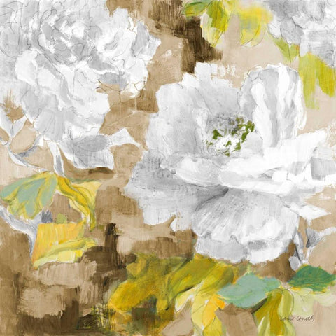 White Modern Peonies I Gold Ornate Wood Framed Art Print with Double Matting by Loreth, Lanie