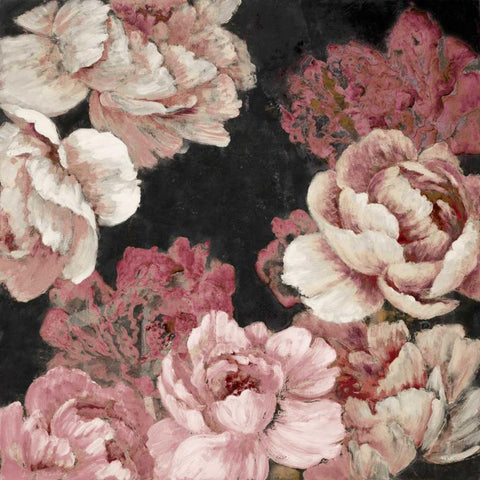 Florals in Pink on Black Black Ornate Wood Framed Art Print with Double Matting by Loreth, Lanie