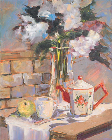 Tea Rose White Modern Wood Framed Art Print with Double Matting by Slivka, Jane